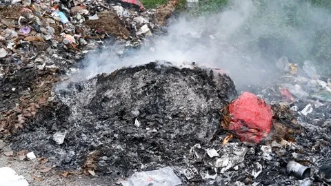 Rubbish dump on fire. Pollution Concepts. 스톡 동영상 219223901