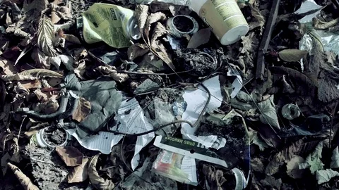 Rubbish in the forest. Mix Stock Footage 73480154