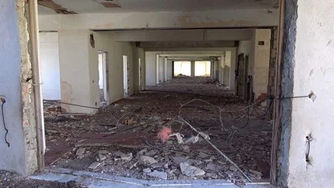 Rubble inside the old unfinished hotel Stock Footage 264582768