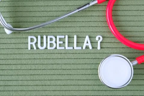 Rubella - text with a question mark of white letters Fotos de archivo
