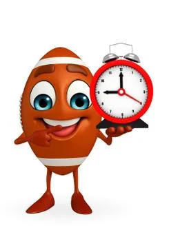 Rubgy ball character with table clock Stock Illustration