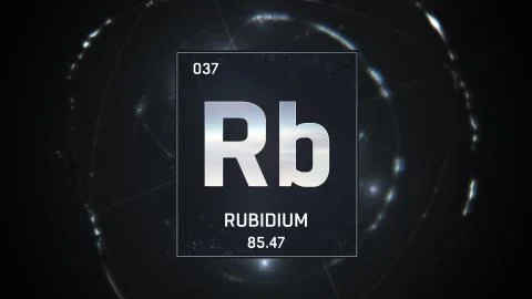 Rubidium as Element 37 of the Periodic Table 3D illustration on silver Illustrazione stock