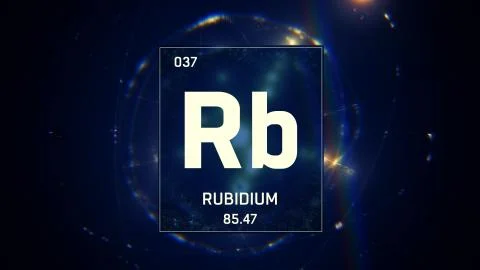 Rubidium as Element 37 of the Periodic Table 3D illustration on blue background Stock Illustration