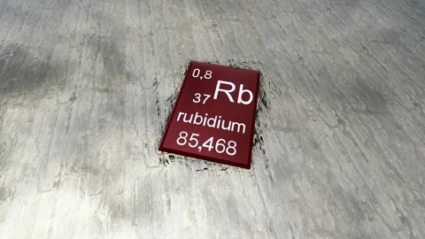 Rubidium periodic table symbol on raw rubidium, a rare earth element. Stock Footage 321655110