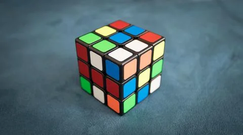 Rubik cube blue background Stock Photos