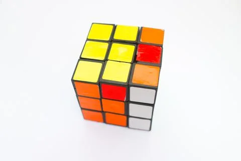 Rubik magic cube over the isolated white background Stock Photos