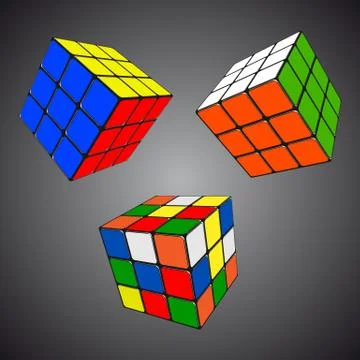Rubik s Cube in different positions realistic isolated Stock Illustration