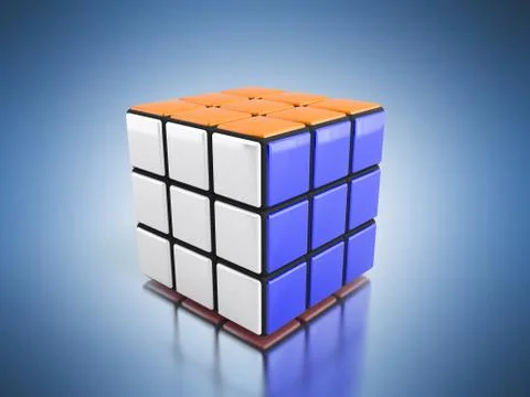 Rubik's cube 3d render  on the blue background Stock Illustration