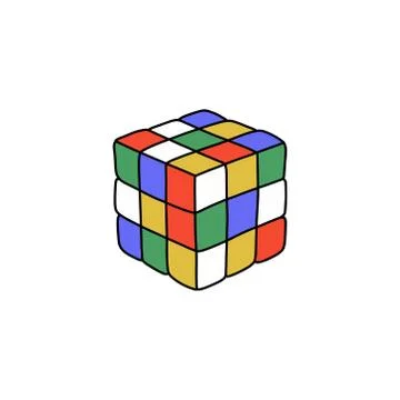 Rubik's cube doodle icon, vector color illustration Stock Illustration