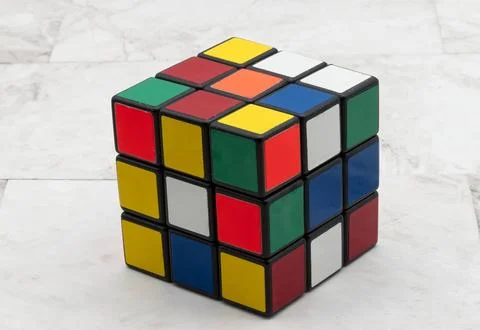 Rubik's cube isolated on white background. Original vintage Rubik's cube Stock Photos
