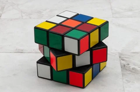 Rubik's cube isolated on white background. Original vintage Rubik's cube Stock Photos