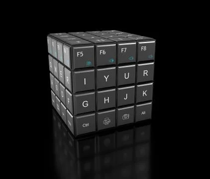 Rubik's cube with keyboard buttons, 3d illustration Stock Illustration