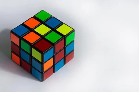 Rubik's cube with shadow on a white background.copyspace for text. Stock Photos