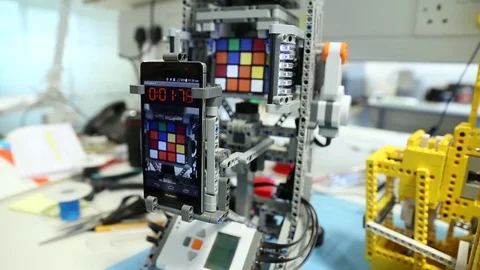 Rubik's Cube solving robot Stock-Footage 71100220