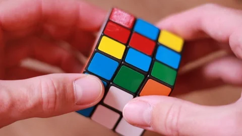 Rubik's cube twirling in hands Vídeo Stock 99441809