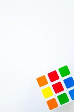 Rubik's cube on white background with the copy space Stock Photos