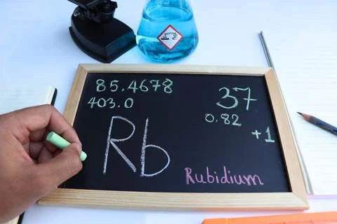 Rubldium and symbol structural formula chemical on the blackboard Stock Photos