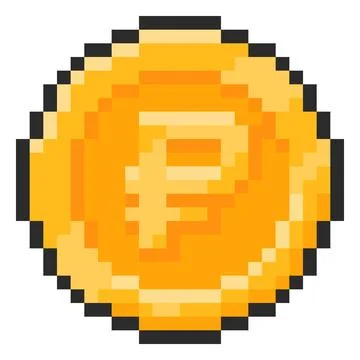 Ruble coin pixel art vector icon, retro 8 bit money cash, Russian currency Ilustração Stock