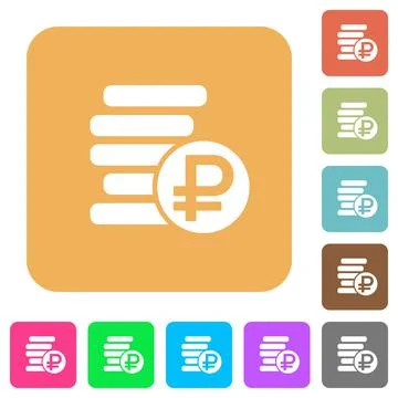 Ruble coins rounded square flat icons Stock Illustration