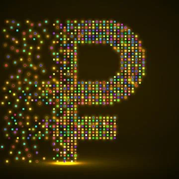Ruble of colorful pixels with an explosion. Vector illustration Stock Illustration