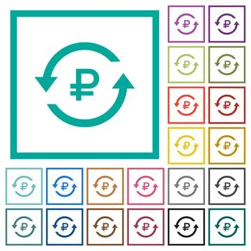 Ruble pay back flat color icons with quadrant frames Stock Illustration