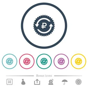 Ruble pay back guarantee sticker flat color icons in round outlines Stock Illustration