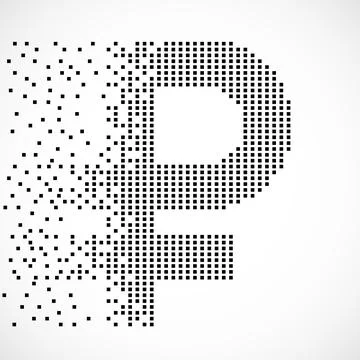 Ruble of pixels with an explosion, halftone style. Vector illustration Stock Illustration