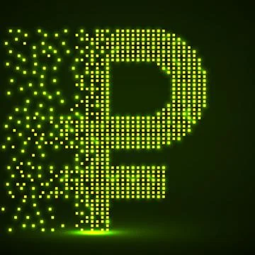 Ruble of pixels with an explosion, halftone style. Vector illustration 스톡 일러스트