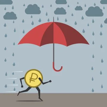 Ruble running to umbrella Stock Illustration