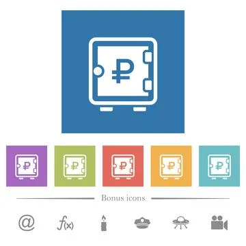 Ruble strong box flat white icons in square backgrounds Stock Illustration