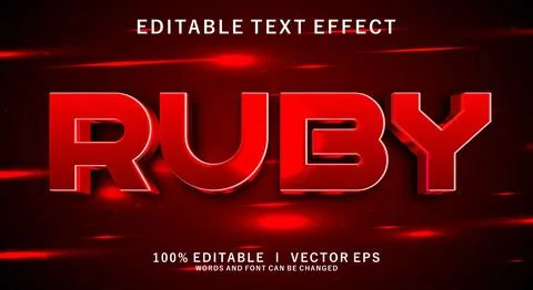 Ruby 3d vector text effect with modern style design Stock Illustration