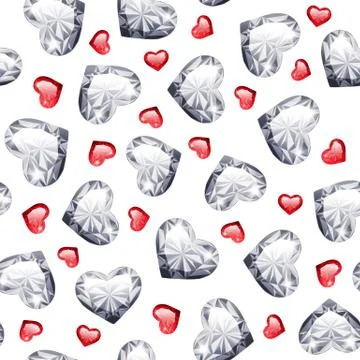 Ruby and Diamond Gem Hearts Seamless Pattern Stock Illustration