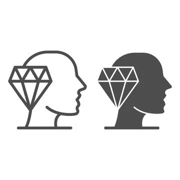 Ruby and head line and solid icon, education concept, crystal clear loresign on Illustrazione stock