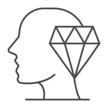 Ruby and head thin line icon, education concept, crystal clear loresign on white Stock Illustration