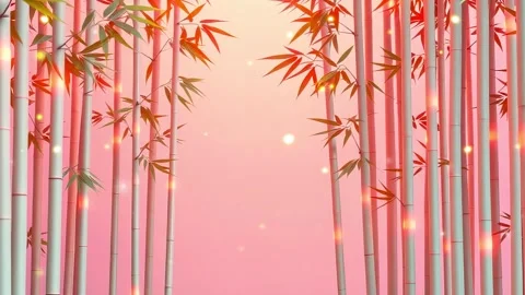 Ruby Bamboo: A Delicate Ensemble of Pink Bamboo Stalks, Displayed with Soft, Wa Stock Footage 318051518