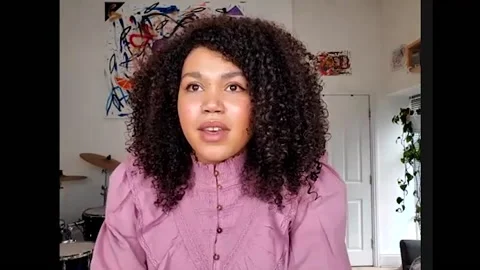 Ruby Barker is interviewed for movie 'How To Stop A Recurring Dream' - 2021 Stock Footage 154329207