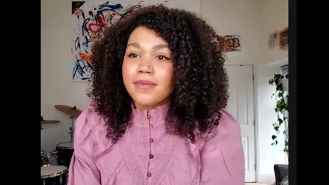 Ruby Barker is interviewed for movie 'How To Stop A Recurring Dream' - 2021 Stock Footage 154329262