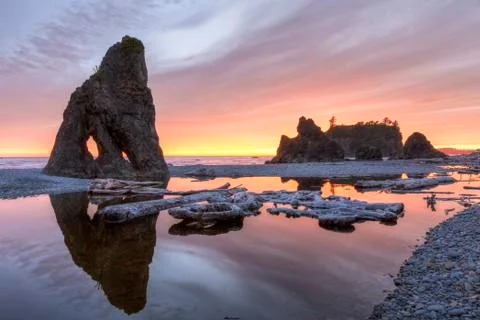 Ruby Beach Seastack Sunset Foto stock