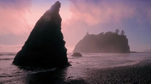 Ruby Beach at sunset and woman on beach, Washington, USA Stock Footage 159689118