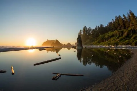 Ruby Beach at Sunset with people in distance Stock Photos