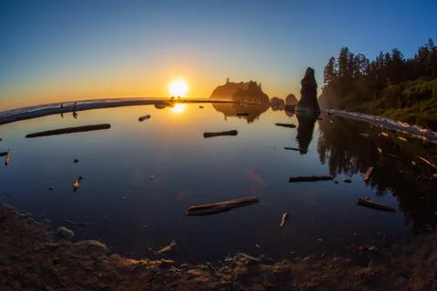 Ruby Beach at Sunset with people in distance Stock Photos