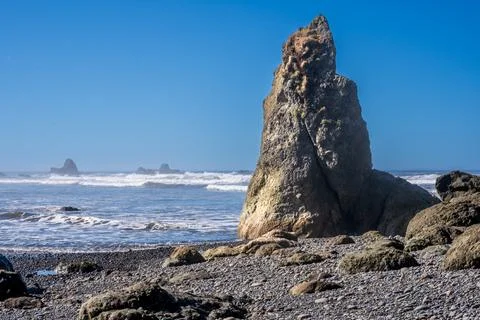 Ruby Beach, WA - US - Sept. 21, 2021: Horizontal closeup view of a sea stac.. Stock Photos