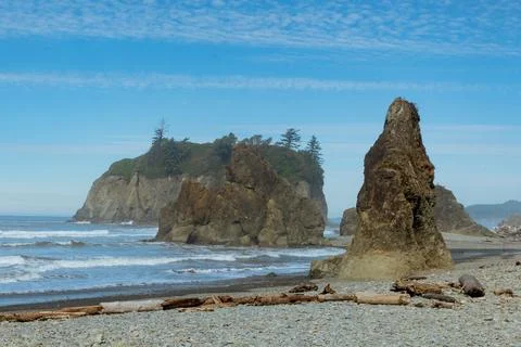 Ruby Beach, WA - USA - Sept. 21, 2021: Horizontal view of the sea stacks of R Stock Photos