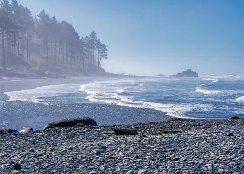 Ruby Beach, WA - USA - Sept. 21, 2021: Horizontal view of visitors admiring.. Stock Photos