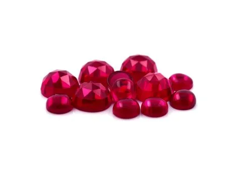 Ruby cabochons on a white background Stockfoto's