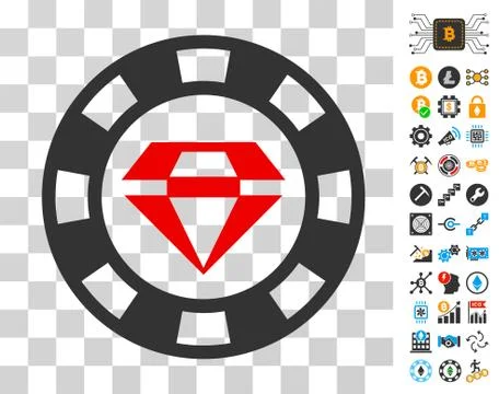 Ruby Casino Chip Icon with Bonus Stock Illustration