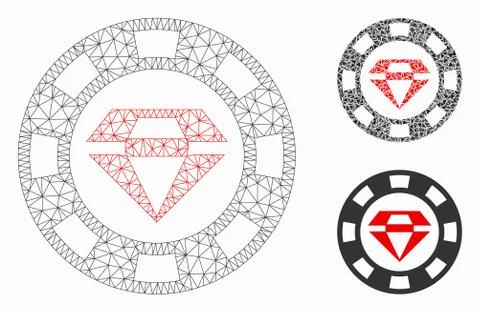 Ruby Casino Chip Vector Mesh Network Model and Triangle Mosaic Icon Stock Illustration