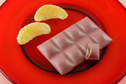 Ruby chocolate candy snack bar and grapefruit Stock Photos