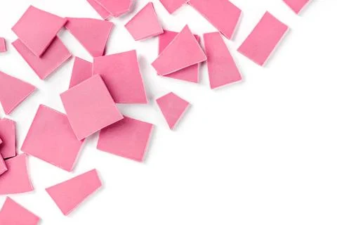 Ruby chocolate slices, shot from the top on a white background with copy s... Stock Photos