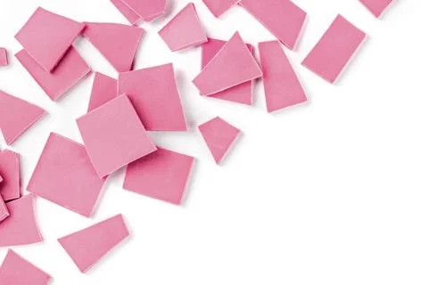 Ruby chocolate slices, shot from the top on a white background with copy space Stock Photos